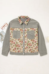 Women’s Plus Size Floral Corduroy Patchwork Shacket Jacket | Zarnesh