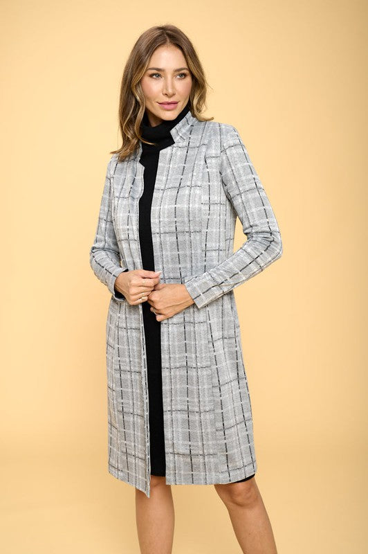 Women’s Plus Plaid Abstract Stripe Open Coat | Zarnesh