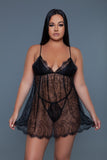Women’s Plus Sheer Lace Floral Babydoll Lingerie Set | Zarnesh