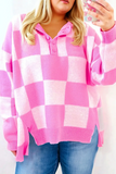 Women’s Plus Size Checkered Knit Half-Button Sweater | Zarnesh