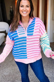 Women’s Plus Size Colorful Pastel Stripe Half Zip Sweater | Zarnesh