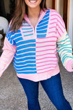 Women’s Plus Size Colorful Pastel Stripe Half Zip Sweater | Zarnesh