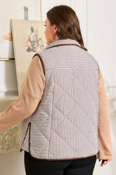Women’s Plus Size Quilted Striped Snap Button Vest | Zarnesh