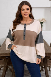 Women’s Plus Size Waffle Colorblock Henley Half-Button Top | Zarnesh