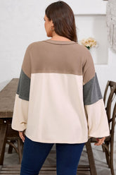 Women’s Plus Size Waffle Colorblock Henley Half-Button Top | Zarnesh