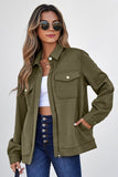 Women's Plus Solid Flap Pocket Shirt Zip Up Collar Jacket | Zarnesh