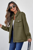 Women's Plus Solid Flap Pocket Shirt Zip Up Collar Jacket | Zarnesh