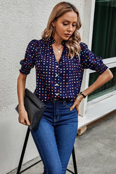Women’s Stylish Polka Dot Print Puff Sleeve Loose Shirt | Zarnesh