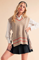 Women’s Posey Loose Side Tie Ribbed Knit Vest Poncho | Zarnesh