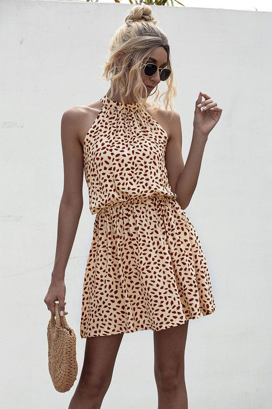 Women’s Printed Halter Tie-Back A-Line Mini Dress | Zarnesh