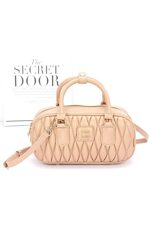 Women’s Quilted Leather Mini Top Handle Crossbody Bag Khaki | Zarnesh