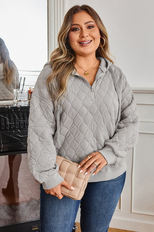 Women’s Quilted Plus Size Quarter Zip Pullover Hoodie | Zarnesh