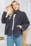 Women’s Quilted Pockets Mock Neck Trim Jacket | Zarnesh