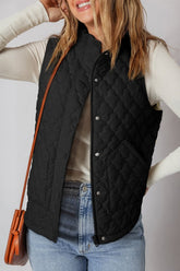 Women’s Quilted Snap Button Zip-Up Pocketed Vest | Zarnesh