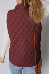 Women’s Quilted Snap Button Zip-Up Pocketed Vest | Zarnesh
