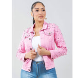 Women’s Radiant Pearls Rhinestone Deco Jean Jacket Pink | Zarnesh