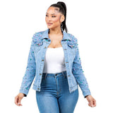 Women's Radiant Pearls Rhinestone Light Denim Jacket | Zarnesh