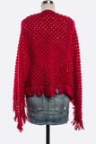 Women's Red Popcorn Knit Fringe Poncho | Zarnesh