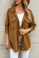 Women’s Relaxed Contrast Solid Flap Pockets Shacket | Zarnesh