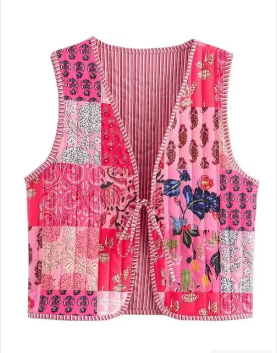 Women's Reversible Printed Striped Cotton Puffer Vest | Zarnesh