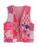 Women's Reversible Printed Striped Cotton Puffer Vest | Zarnesh