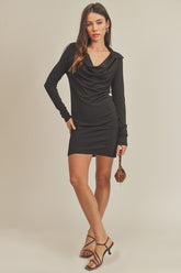 Women Ribbed Cowl Neckline with Collar Detailing Jeri Dress Zarnesh