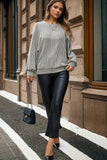 Women’s Ribbed Knit Crewneck Long Lantern Sleeve Top | Zarnesh