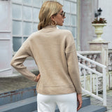 Women’s Ribbed Knit Mock Neck Sweater with Pocket | Zarnesh