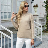 Women’s Ribbed Knit Mock Neck Sweater with Pocket | Zarnesh