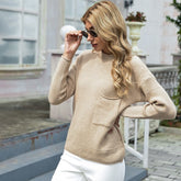 Women’s Ribbed Knit Mock Neck Sweater with Pocket | Zarnesh
