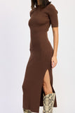 Women's Ribbed Knit Slit Midi Sweater Dress | Zarnesh