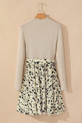 Women’s Ribbed Leopard Patchwork Knit Belted Dress | Zarnesh