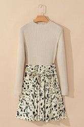 Women’s Ribbed Leopard Patchwork Knit Belted Dress | Zarnesh