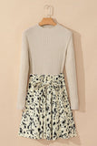 Women’s Ribbed Leopard Patchwork Knit Belted Dress | Zarnesh