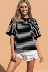 Women’s Ribbed Stripe Patchwork Half Sleeve T-Shirt | Zarnesh