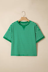 Women’s Ribbed Stripe Patchwork Half Sleeve T-Shirt | Zarnesh
