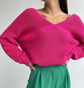 Women’s Ribbed V Neck Batwing Long Sleeve Sweater | Zarnesh