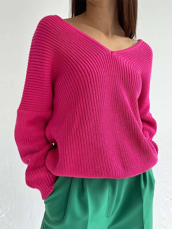 Women’s Ribbed V Neck Batwing Long Sleeve Sweater | Zarnesh