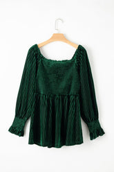 Women’s Ribbed Velvet Babydoll Smocked Tunic Blouse | Zarnesh