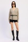 Women’s Ribbed Wrap Pullover Belted Waist Cardigan Sweater | Zarnesh