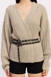 Women’s Ribbed Wrap Pullover Belted Waist Cardigan Sweater | Zarnesh