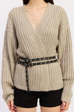 Women’s Ribbed Wrap Pullover Belted Waist Cardigan Sweater | Zarnesh
