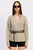 Women’s Ribbed Wrap Pullover Belted Waist Cardigan Sweater | Zarnesh