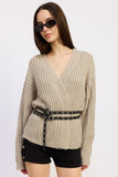 Women’s Ribbed Wrap Pullover Belted Waist Cardigan Sweater | Zarnesh