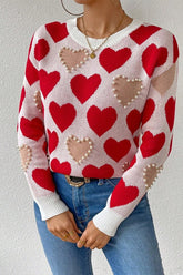 Women’s Round Neck Heart Shape Pearl Beads Sweater | Zarnesh