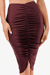 Women's Ruched knee Length Tricot Bodycon Midi Skirt | Zarnesh