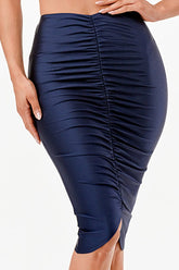 Women's Ruched knee Length Tricot Bodycon Midi Skirt | Zarnesh