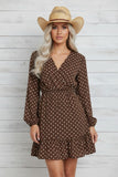 Women’s Ruffle Polka Dot Long Sleeve V-Neck Mini Dress | Zarnesh
