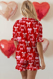Women's Ruffle Valentine Bow Print Shirt Shorts Pajama Set | Zarnesh