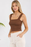 Women Seamless Wide Shoulder Straps Square Textured Crop Tank Zarnesh